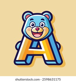 illustration of handrawn icon logo leter a with bear