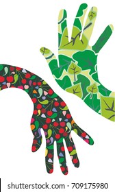 Illustration of hands with abstract nature pattern inside