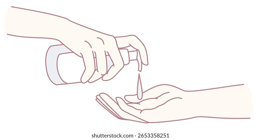 Ilustração de mãos aplicando desinfetante para as mãos para promover práticas eficazes de higiene e limpeza