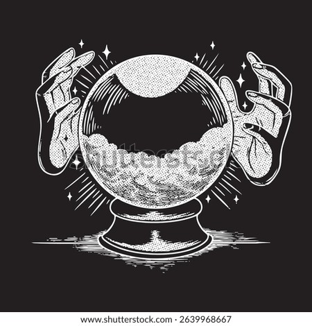 Illustration of hands around a crystal ball