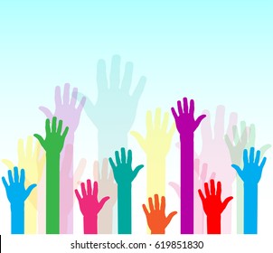 Illustration of hands up background concept