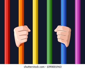 Illustration of Hands Behind Rainbow Colored Bars