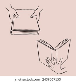 Illustration of hands and books vector for card, decoration, illustration