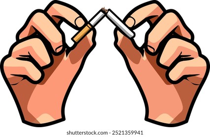 Illustration of Hands Breaking Cigarette for Anti-Smoking Campaign