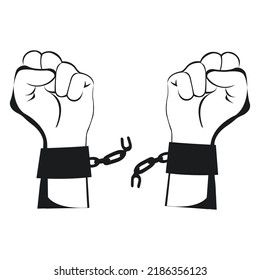 An Illustration Of Hands Breaking Steel Handcuffs.