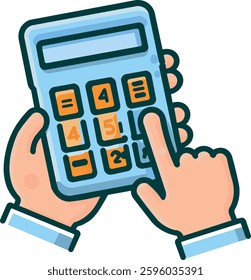 Illustration of hands with calculator for calculation