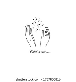 Illustration of hands caught the stars. Doodle style.Vector.