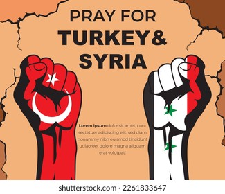 Illustration of hands clenched in support for Turkey and Syria