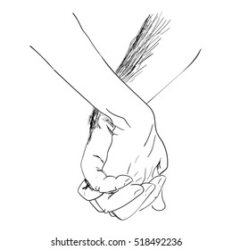 Illustration of Hands of a couple intertwined.