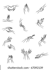 Illustration of hands in different gestures