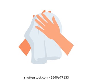 illustration of hands drying with a towel after washing. Hygiene and personal care concept, perfect for healthcare, sanitation, and instructional visual content.