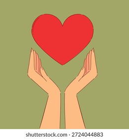 Ilustración de manos que extienden el corazón para simbolizar la compasión y la ayuda