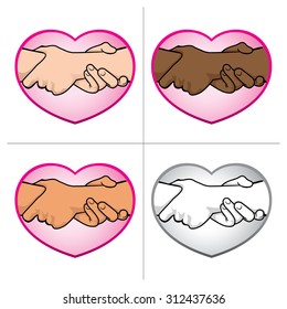 Illustration of hands folded over a heart, ethnicity. Ideal for catalogs, informative and institutional material