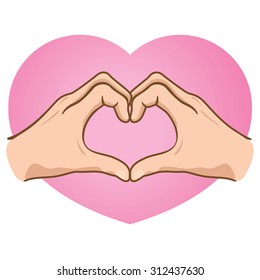 Illustration of hands forming a heart, caucasian. Ideal for catalogs, informative and institutional material