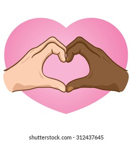 Illustration hands forming a heart, ethnicity. Ideal for catalogs, informative and institutional material