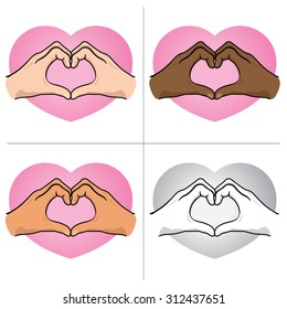 Illustration hands forming a heart, ethnicity. Ideal for catalogs, informative and institutional material