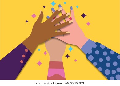 illustration of hands forming a team sign, hands stacked