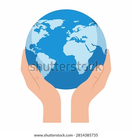 Illustration of hands gently holding a globe representing global environmental awareness and conservation efforts.