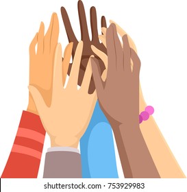 Illustration of Hands Going for a High Five as a Group or Team