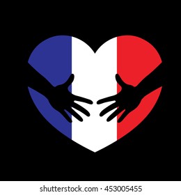  Illustration of hands in heart shape, peace symbol icon, Peace for Paris,  Love Paris