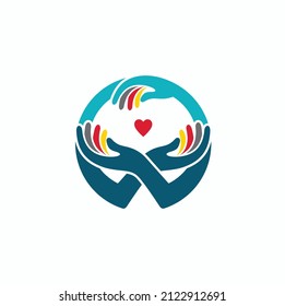 illustration of hands helping, charity icon, vector art.