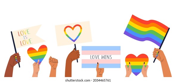 Illustration Hands Holding Banners Flags Lgbt Stock Vector (Royalty ...