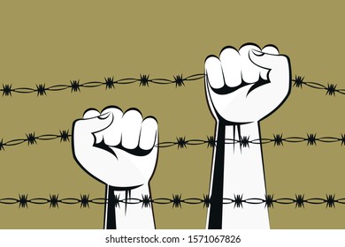 Illustration of Hands holding the barbwire