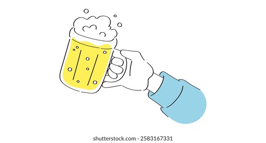 An illustration of hands holding beer.