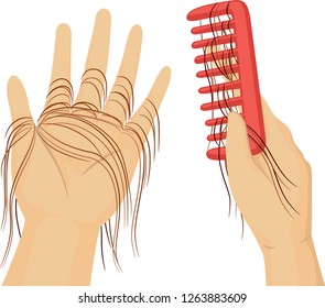 Illustration of Hands Holding Comb with Lots of Fallen Hair