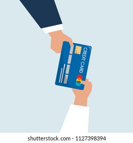 Illustration of hands holding credit card