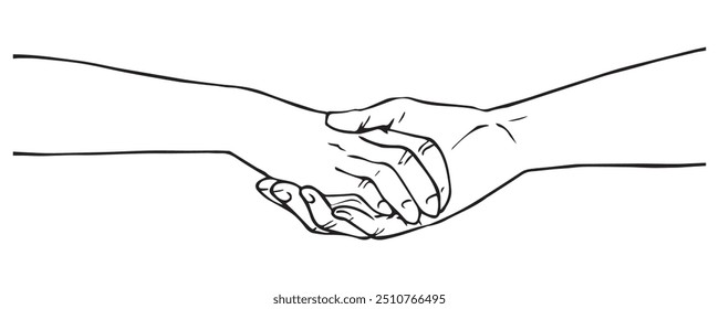 An illustration of hands holding each other. Illustration in outline and vector format. This illustration is not an AI Generated content. 