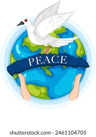 Illustration of hands holding Earth with a peace dove