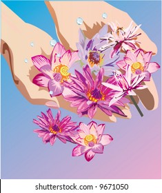 illustration with hands holding flowers
