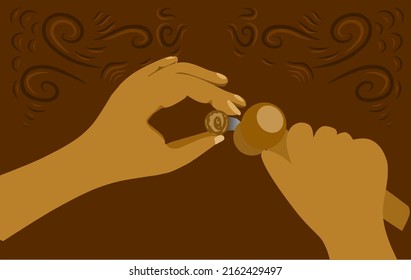 Illustration Of Hands Holding Hammer And Carving Knife For Wood Carving