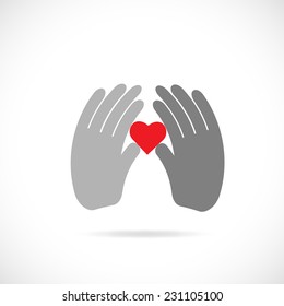 Illustration of hands holding a heart isolated on a white background.