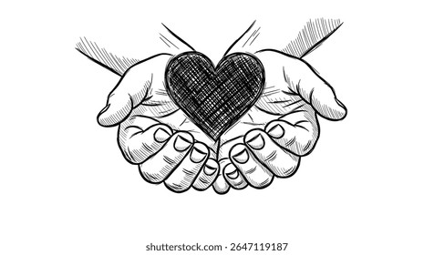 Illustration of Hands Holding a Heart Symbolizing Care Love and Compassion