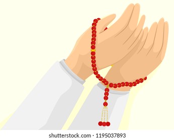 Illustration Of Hands Holding A Muslim Misbaha Prayer Beads