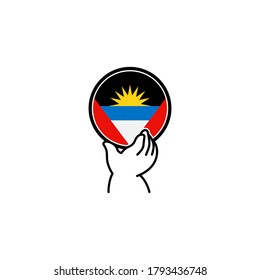 Illustration of hands holding the national flag in a circle. independence day. ANTIGUA AND BARBUDA. 1th of NOVEMBER.