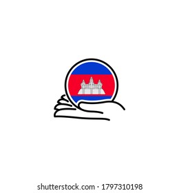 Illustration of hands holding the national flag in a circle. independence day. CAMBODIA. 9th of NOVEMBER.