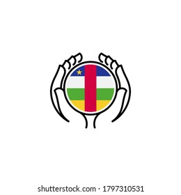 Illustration of hands holding the national flag in a circle. independence day. CENTRAL AFRICAN REPUBLIC. 13th of AUGUST.