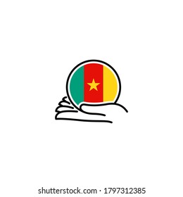 Illustration of hands holding the national flag in a circle. independence day. CAMEROON. 1th of JANUARY.