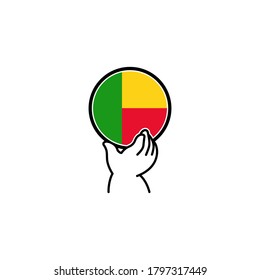 Illustration of hands holding the national flag in a circle. independence day. BENIN. 1th of AUGUST.