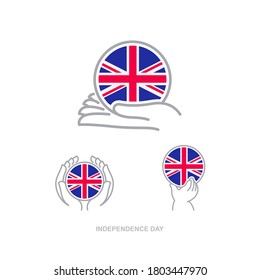 Illustration of hands holding the national flag in a circle. independence day. GREAT BRITAIN. 26th of JUNE.