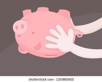 Illustration of Hands Holding a Piggy Bank Upside Down Empty