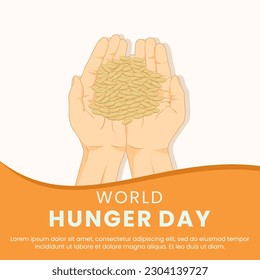 Illustration of hands holding rice seeds suitable for celebrating World Hunger Day