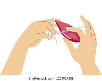 Illustration of Hands Holding a Shuttle Tatting and Thread to Make Tatted Lace