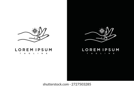 Ilustração de mãos segurando uma estrela, simbolizando orientação e proteção, apresentada em um design de duas cores com texto Lorem Ipsum