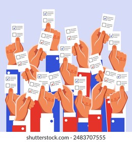 Ilustración de las manos sosteniendo las papeletas de votación