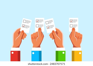 Illustration of Hands Holding Voting Ballots
