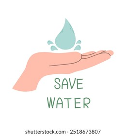 Guardar Ilustración de manos que sostienen gotitas de agua con signo de agua.
Información ambiental, conciencia ambiental para el concepto ecológico, protección del medio ambiente